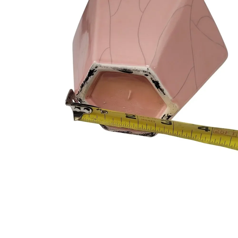 Vintage Crackle Pink Vase Hexagonal Gray Vein Porcelain Ceramic Tapered six Side - Picture 7 of 9